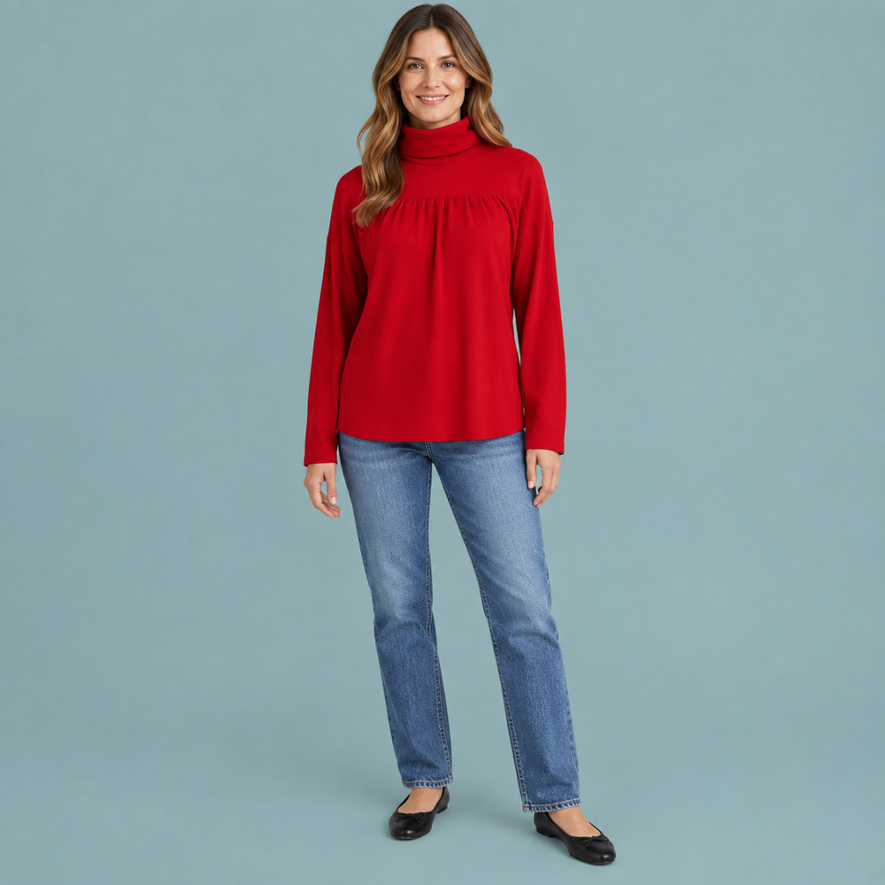 Maeve Anthropologie Size Medium M Red Mariah Gathered Turtleneck Cotton Top
